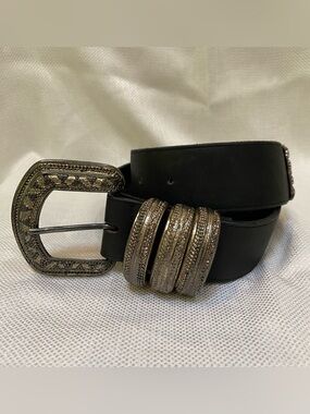 A. Brod Leather Belt Womens S Pewter Hardware 2” Buckle USA 33”x1.5” Style 7840